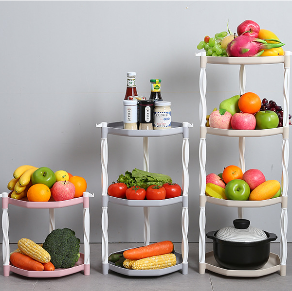 Kitchen shelf round fruit and vegetable shelf multilayer ground put pulleys to receive plastic household storage rack