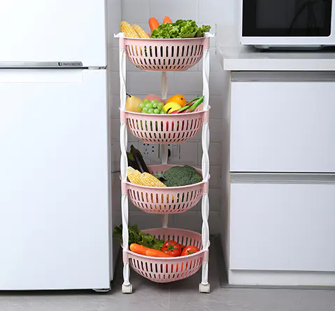 Kitchen shelf round fruit and vegetable shelf multilayer ground put pulleys to receive plastic household storage rack