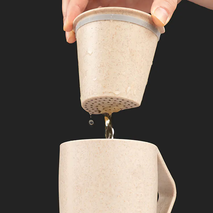 Wheat Straw Mug with Lid and Tea Leak Used for Make Tea