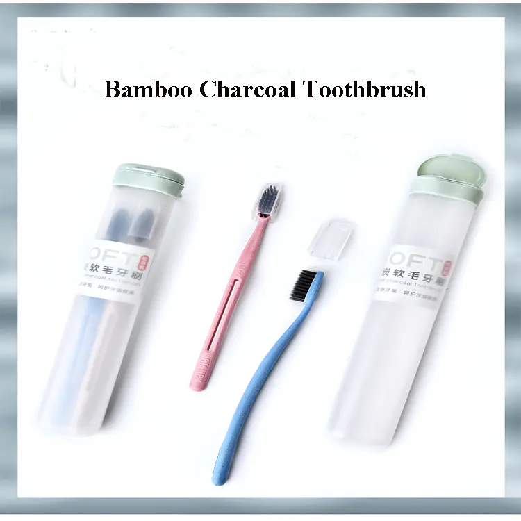 2pcs Bamboo Charcoal Soft Toothbrush Toothpaste Squeezer