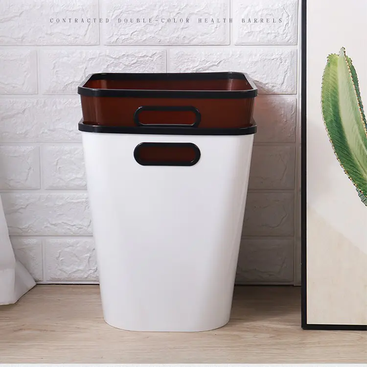 Plastic Simple Double Color Trash Can Two Sizes Waste Bin