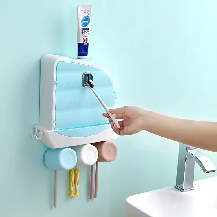 Multifunctional Toothbrush Holder and Toothpaste Squeezer with 3 Cups