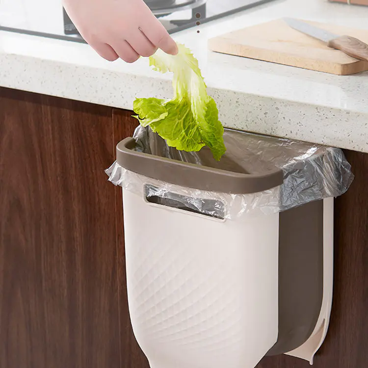 Wall-mounted Folding Trash Can Wholesale Plastic Waste Bin in Kitchen