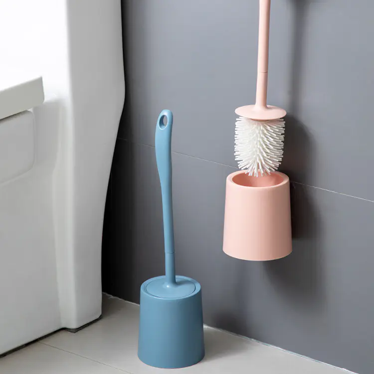 Folding toilet cleaning brush uses in bathroom with three colors