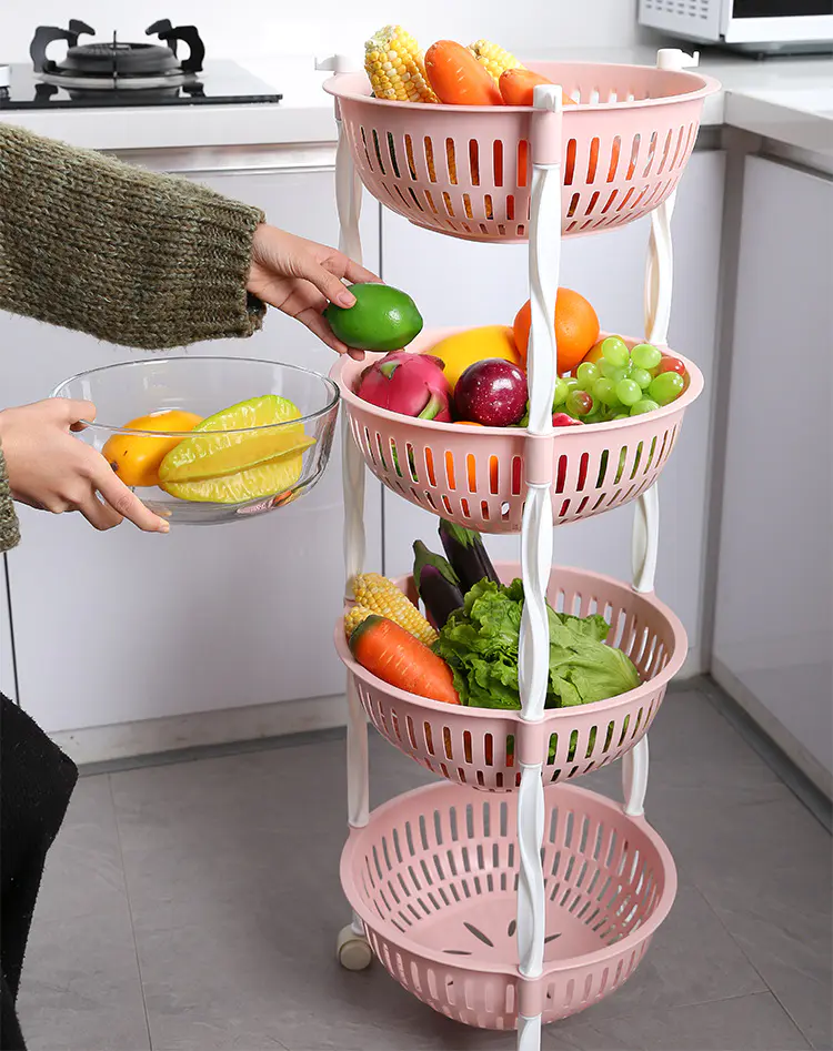 Kitchen Storage Rack, Circular Fruit and Vegetable Wheeled Storage Rack