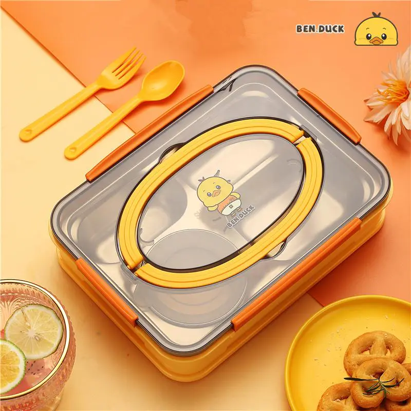304 Stainless Steel Portable Lunch Box with Yellow Duckling Pattern