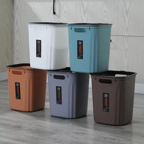 Square household trash cans in five colors