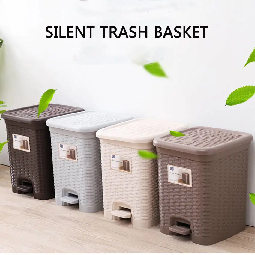 Plastic Slow-down Silent Trash Basket Rattan Weave Trash Can