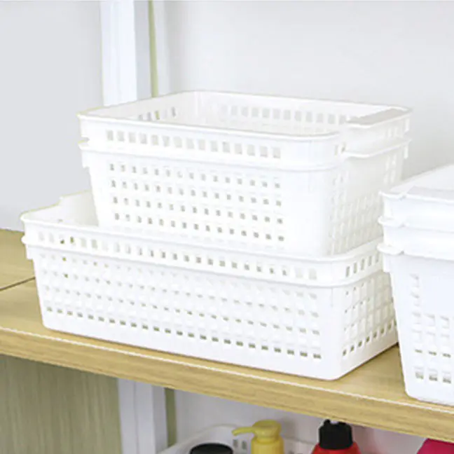 Plastic storage basket organizer,various size multifunction white stackable storage organization basket