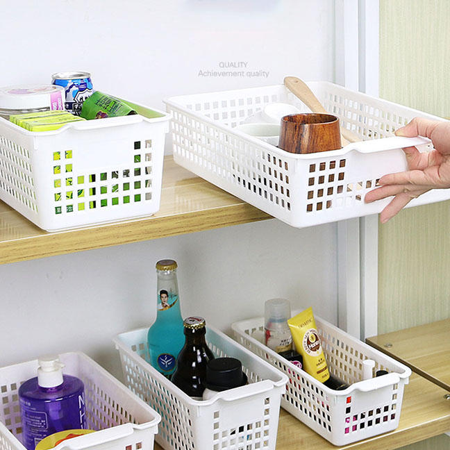 Plastic storage basket organizer,various size multifunction white stackable storage organization basket