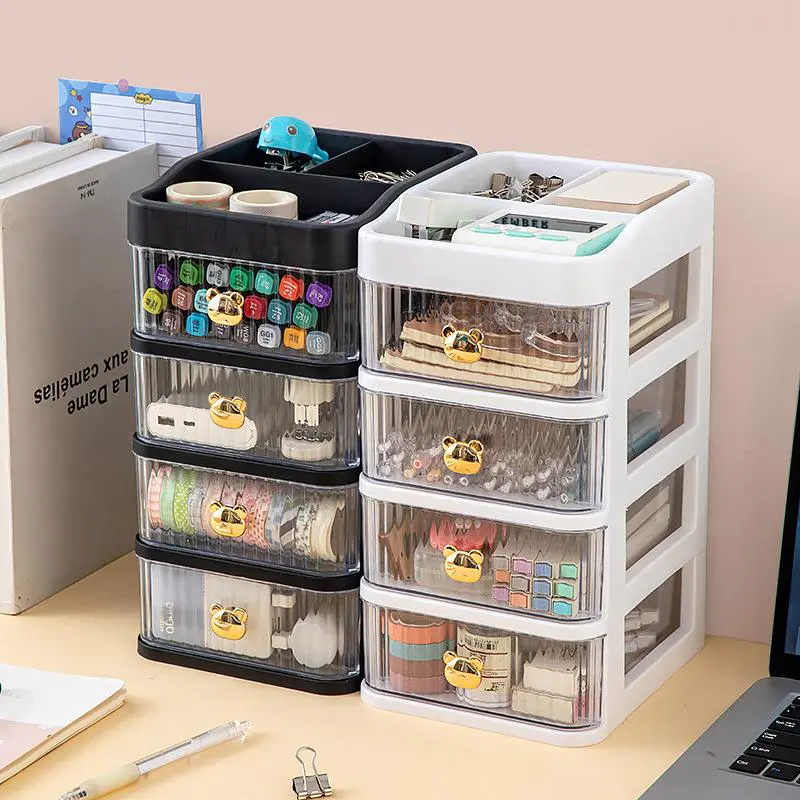 Small multi-layer desktop drawer storage box, Golden Bear Handle