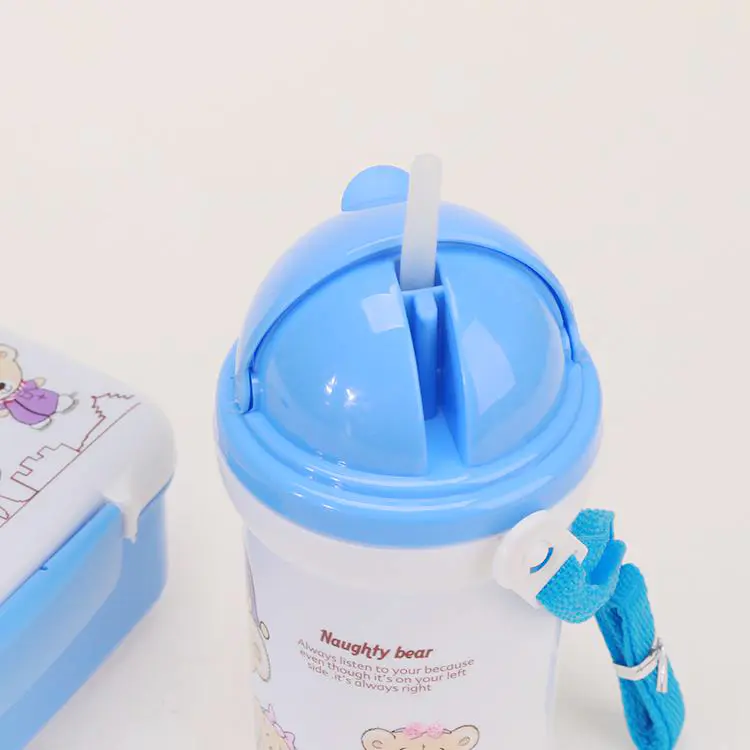 New Children's Cartoon Lunch Box with 500ml Straw Water Bottle
