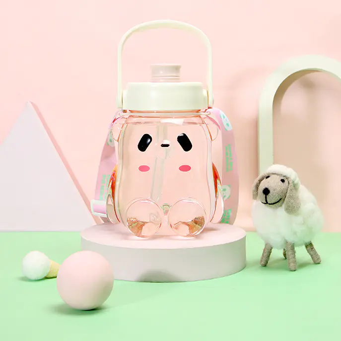 Three Colors Available, Cute Panda Shaped Transparent Water Bottle