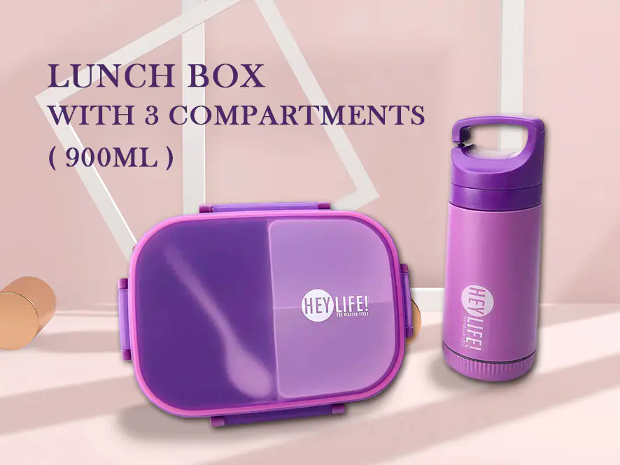 One Set, All Set! Rectangular 3-Compartment Sealed Lunchbox and Water Bottle Set, Your New Lunch Solution!