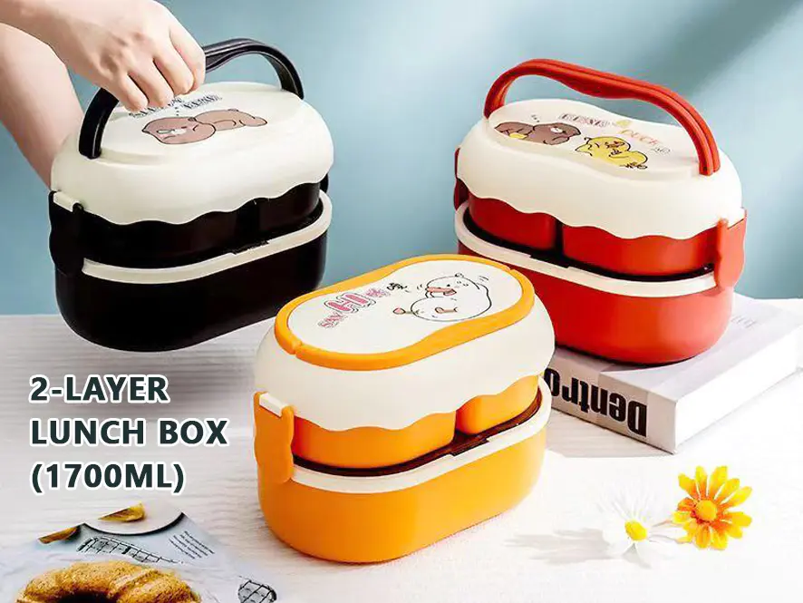 Ultra-Cute Cartoon Design! Double-Layer Segmented Student Lunchbox, Getting Kids to Love Independent Dining!