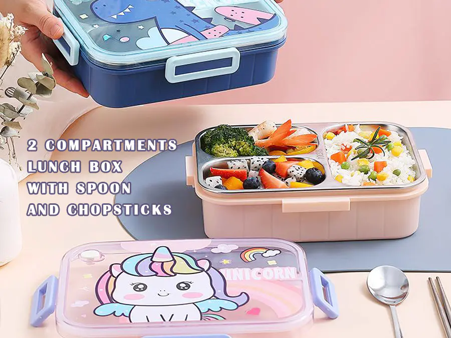 Animal Park to Dining! Full Cutlery Set with Cartoon 2-Compartment Lunch Box