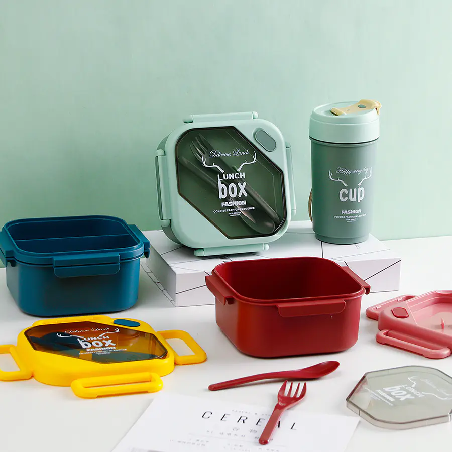 Plastic Student Lunch Box Set with Bottle