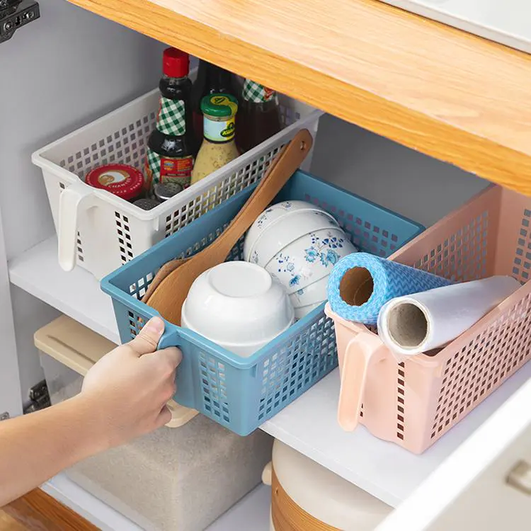 Household Plastic Storage Basket, Rectangular Hollow Decorative Storage Basket