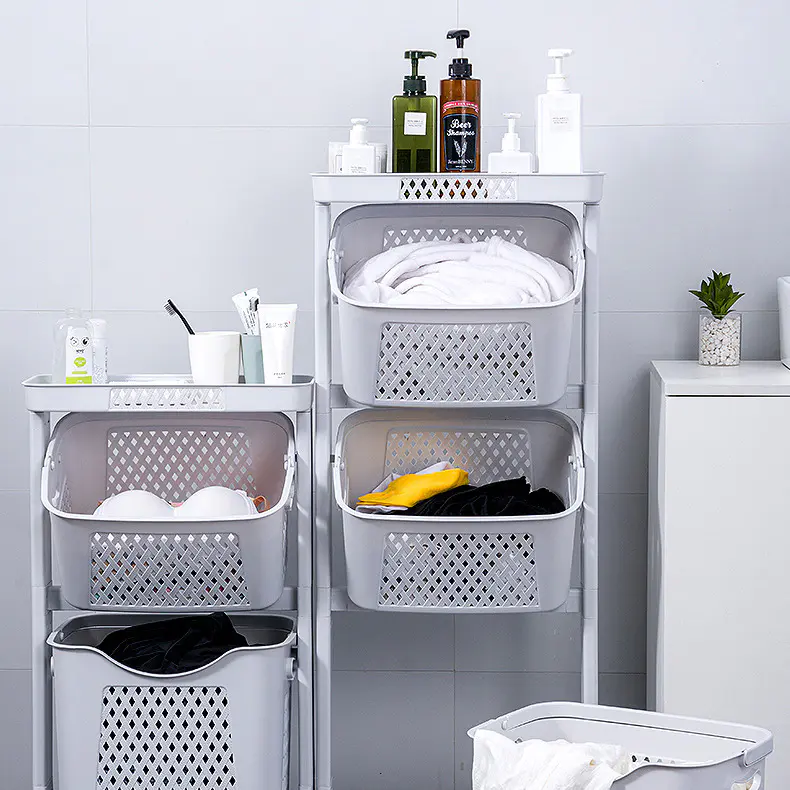 Japanese Portable Dirty Clothes Basket, Multifunctional Multi-layer Bathroom Storage Basket