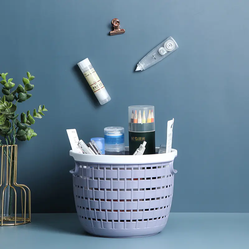 Wholesale Linen Patterned Plastic Storage Basket, Circular Bathroom Dirty Clothes Basket