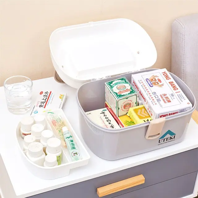 Multifunctional Double Layer Portable Storage Box Home Health Box
