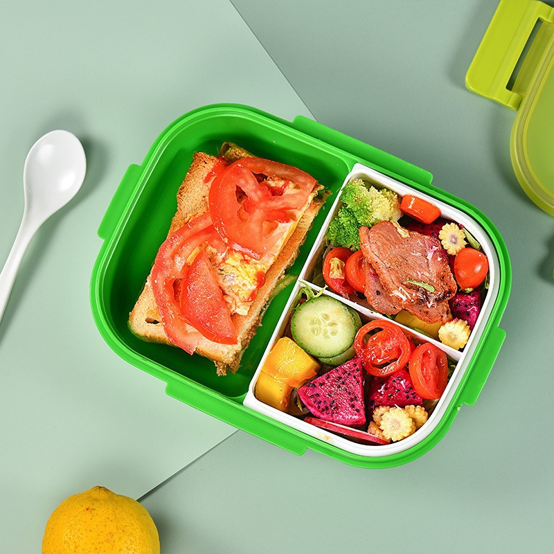 Pattern Color Sealed 3 Grid Lunch Box With Spoon (Rectangular) with Good Price-HongXing