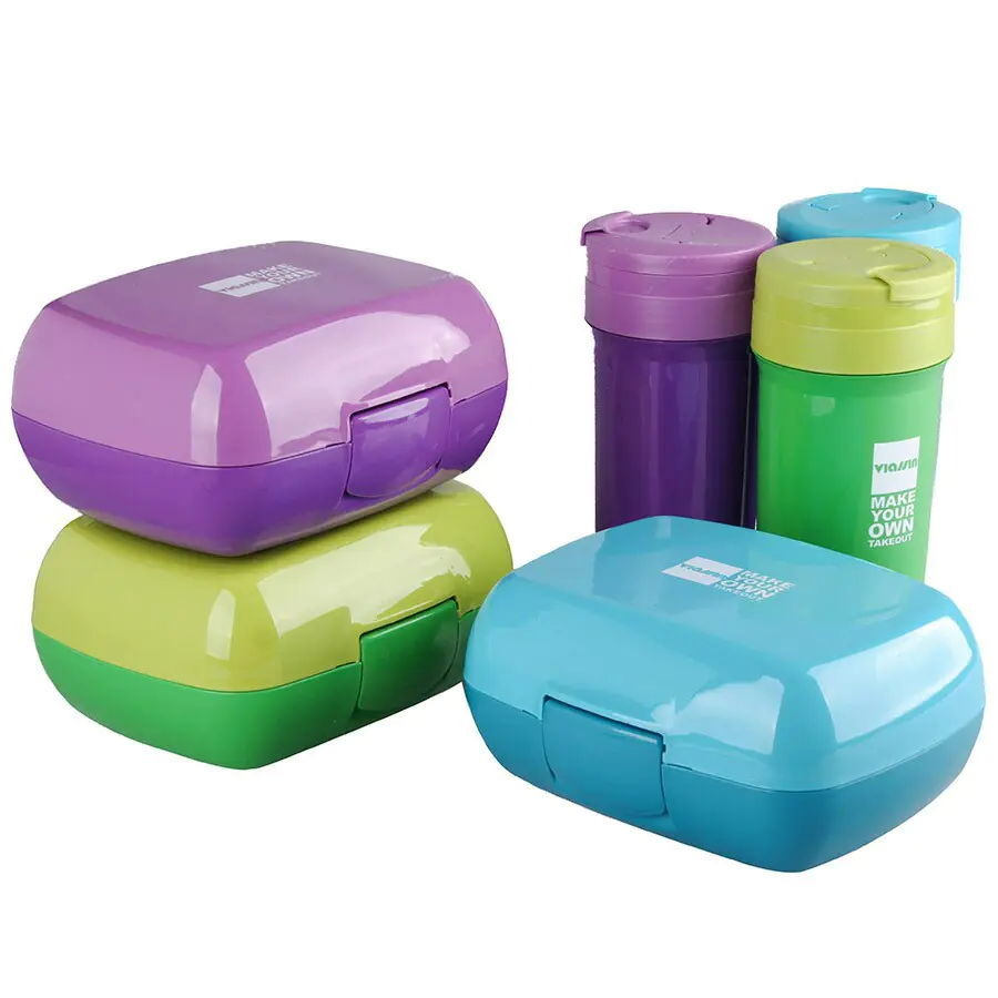 Rectangular Double-Layer 3-Grid Microwave Lunch Box
