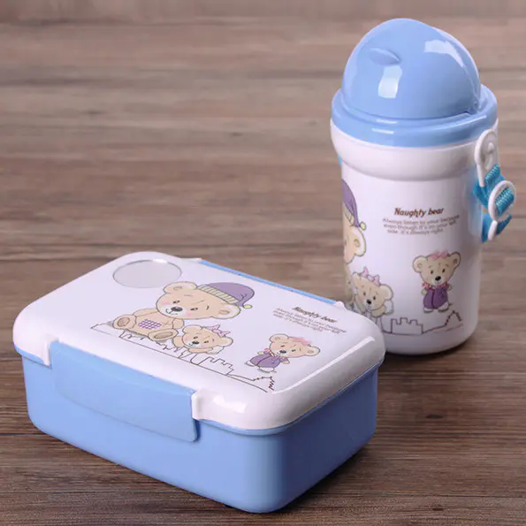 New Children's Cartoon Lunch Box with 500ml Straw Water Bottle