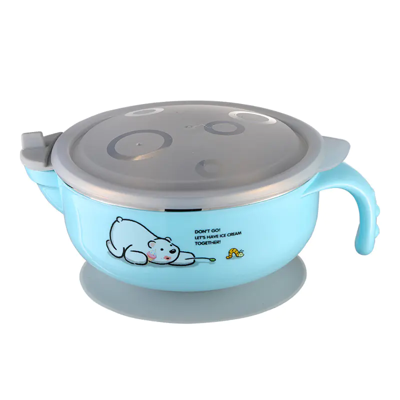Stainless Steel Children's Complementary Food Bowl, Insulated and Anti Scald Sealed Double Ear Bowl
