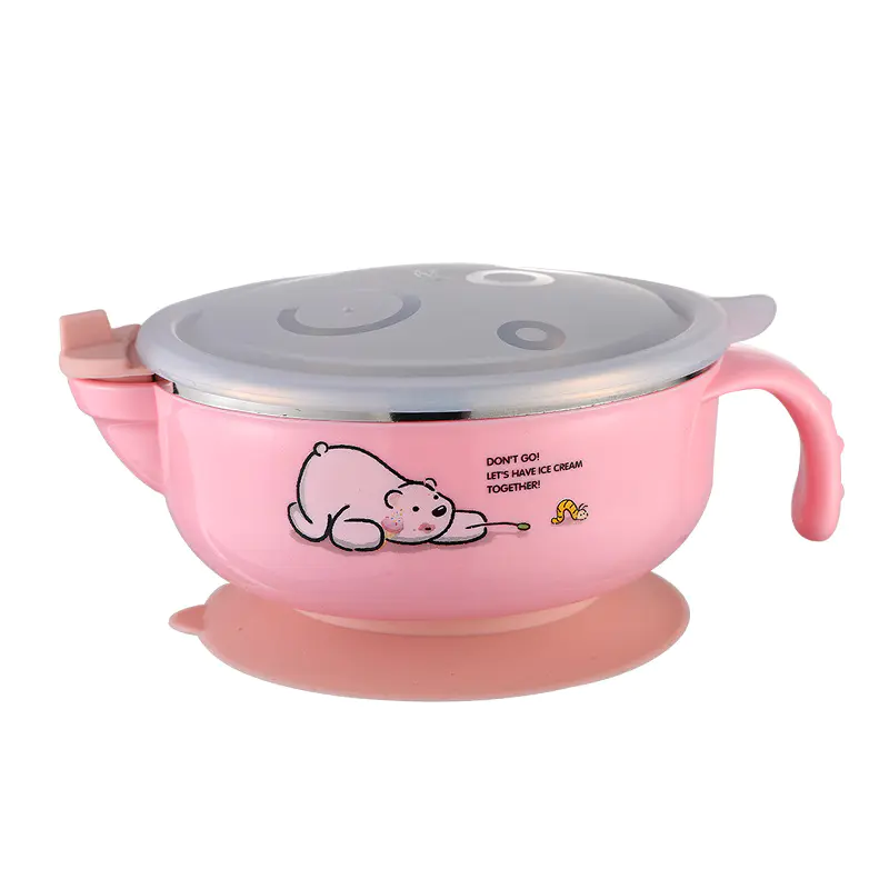 Stainless Steel Children's Complementary Food Bowl, Insulated and Anti Scald Sealed Double Ear Bowl