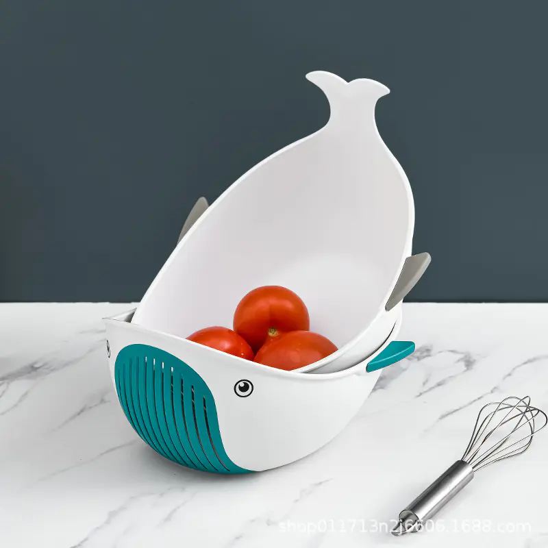 Creative Cartoon Single Layer Drainage Basket, Storage Basket in The Shape of A White Whale