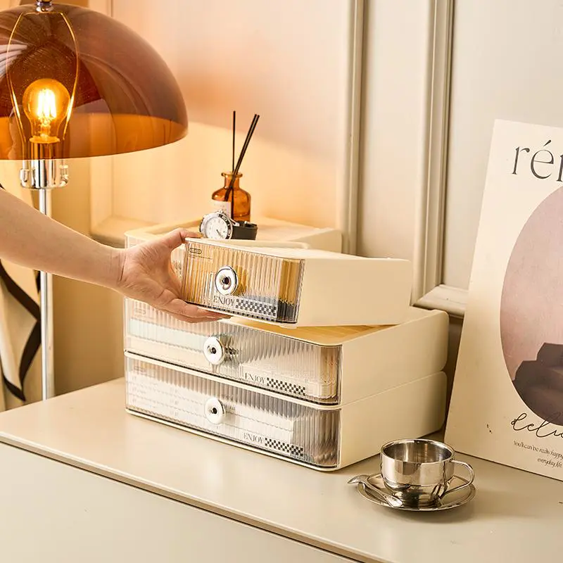 Light Luxury Cream Style Cosmetic Stationery Drawer Storage Box