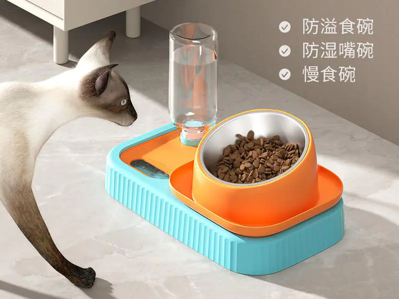 A wonderful combination of automatic water dispenser and pet dual bowl