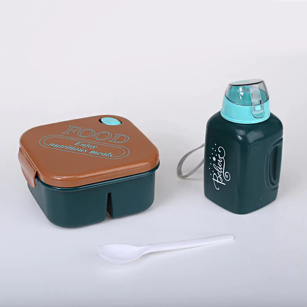 Square 3-grid Lunch Box with 600ml Water Bottle Set