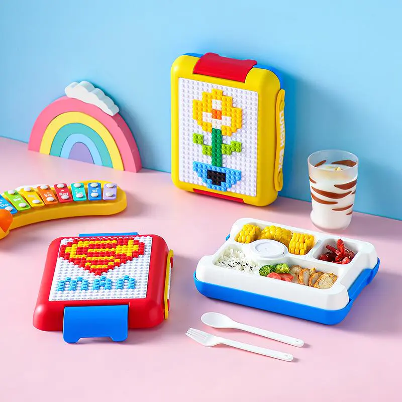 Handheld DIY Pixel Building Block Children's Lunch Box