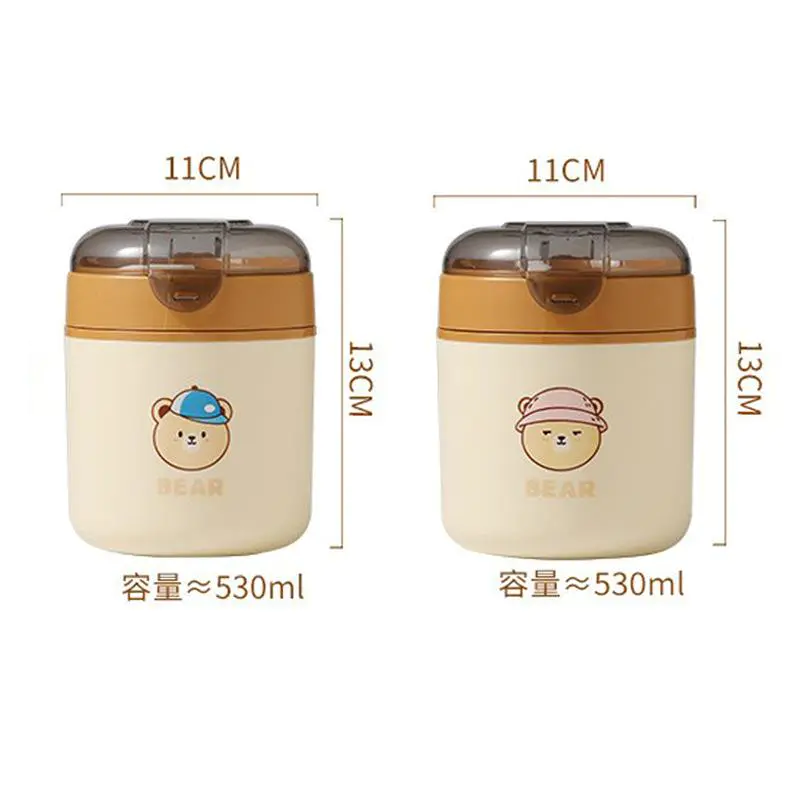 New Stainless Steel Student Soup Cup & Cartoon Bear Pattern Insulation Bag