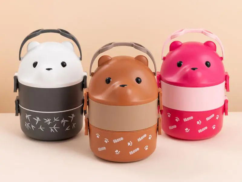 Glasses bear double-layer portable lunch box