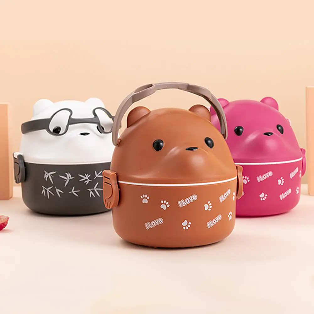 Glasses Bear Handheld Lunch Box, Multi Style Layered Lunch Box