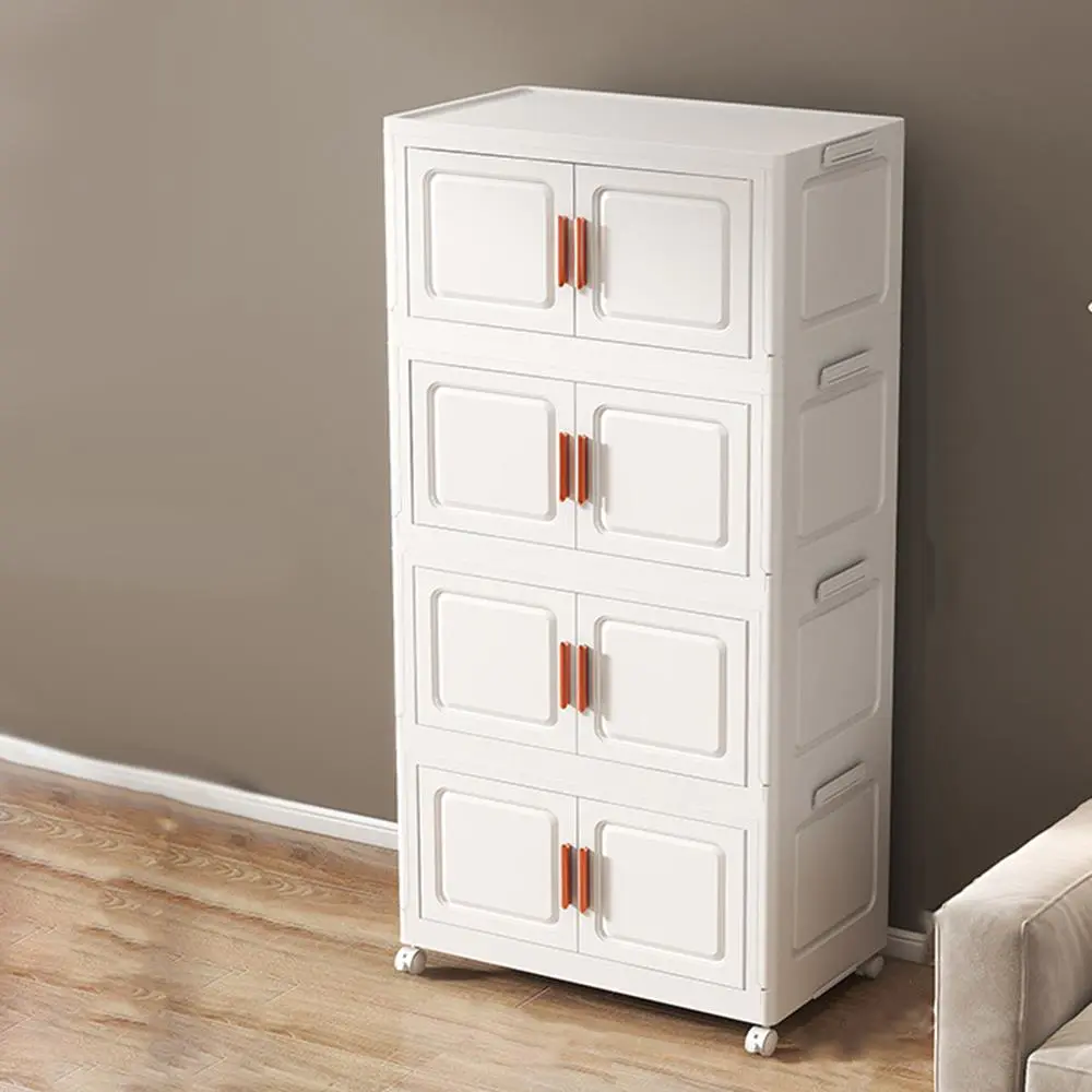 Pure White Folding Storage Cabinet with Small Dog Stickers Attached