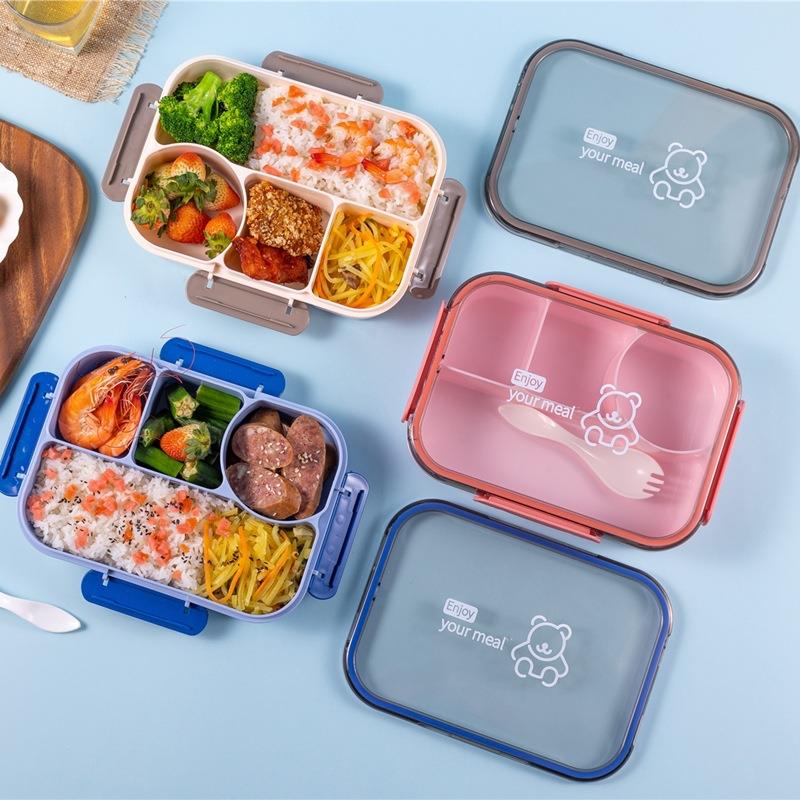 Cartoon Minimalist Square Compartment Student Lunch Box, Rectangular Bento Box